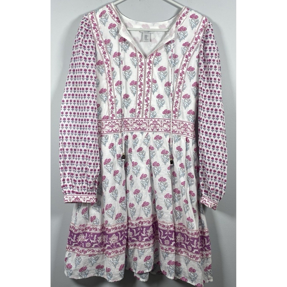 Haute Hippie Style Dress Women's XS White Purple Floral Block Print Boho Mini
